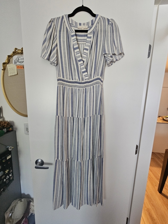 Monteau Dresses & Skirts - Monteau Blue and White Striped V-Neck Tiered Maxi Dress
